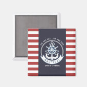 Nautischer Anker, Rad, Navy Blue, Rote Streifen Magnet (Vorderseite/Rückseite)