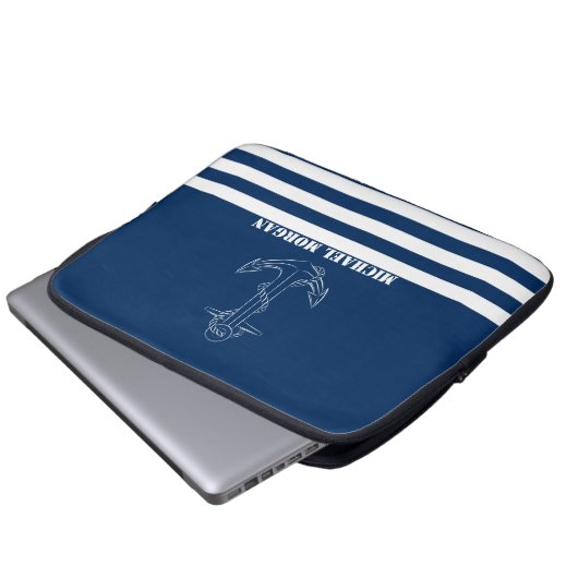 Nautischer Anker, Seefahrer mit blauen Streifen Laptopschutzhülle (Vorne Knopf)