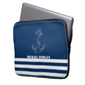 Nautischer Anker, Seefahrer mit blauen Streifen Laptopschutzhülle (Vorderseite Links)