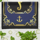 Nautischer Anker/Seepferd vergoldet schwarz/gold/b Geschirrtuch (Gefaltet)