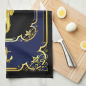 Nautischer Anker/Seepferd vergoldet schwarz/gold/b Geschirrtuch (Viertel Falte)