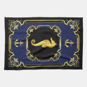 Nautischer Anker/Seepferd vergoldet schwarz/gold/b Geschirrtuch (Horizontal)