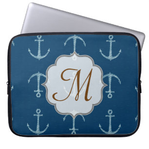 Nautischer Anker Segel Segel Monogramm 15" Laptop- Laptopschutzhülle