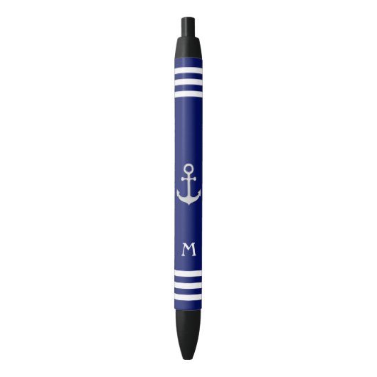 Nautischer Anker und Monogramm auf blauem Hintergr Kugelschreiber (Vorderseite Vertikal)