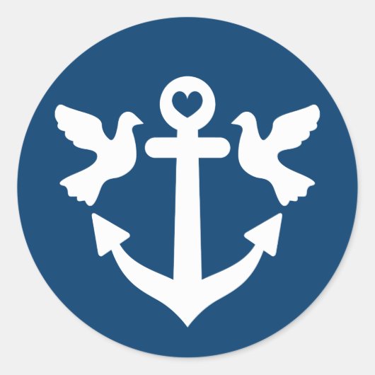 Nautischer Anker und weiße Tauben Hochzeitskleber Runder Aufkleber (Vorderseite)