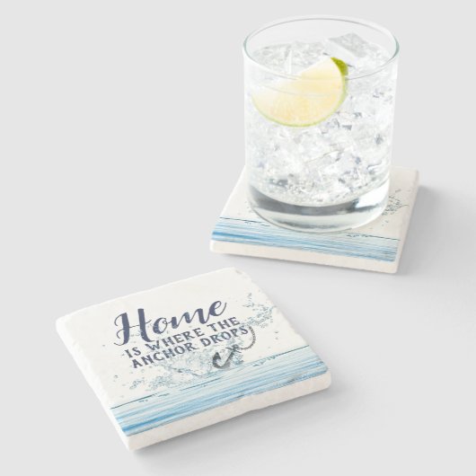 Nautischer Anker Wasser Spritzer mit Zitat  Steinuntersetzer (Seitenansicht)