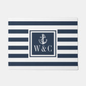 Nautischer Ankermonogramm Navy Blue Stripe Fußmatte (Vorderseite)