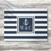 Nautischer Ankermonogramm Navy Blue Stripe Fußmatte