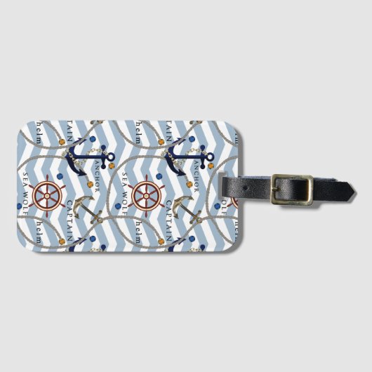 Nautischer Ankerruder, blauer Streifen Gepäckanhänger (Vorderseite (Horizontal))