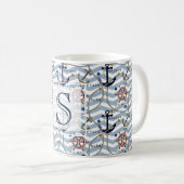 Nautischer Ankerruder, blauer Streifen Kaffeetasse (VorderseiteRechts)