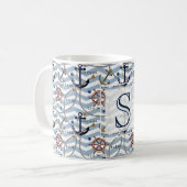 Nautischer Ankerruder, blauer Streifen Kaffeetasse (Vorderseite Links)