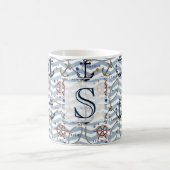 Nautischer Ankerruder, blauer Streifen Kaffeetasse (Mittel)