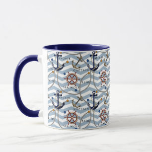 Nautischer Ankerruder, blauer Streifen Tasse
