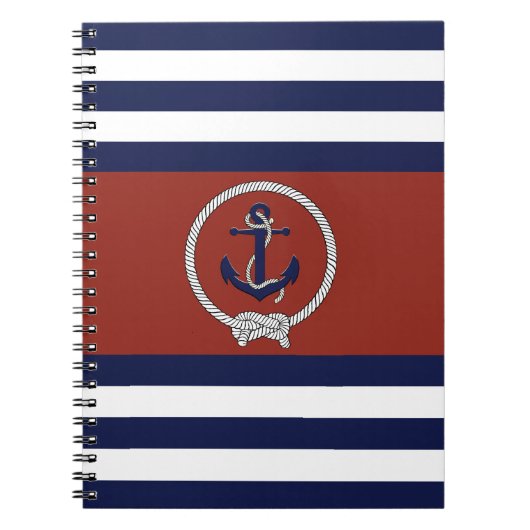 Nautischer blauer Anker/Navy Knoten/rot/weiß Strei Notizblock (Vorderseite)
