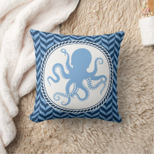 Nautischer blauer Oktopus Küste Kissen