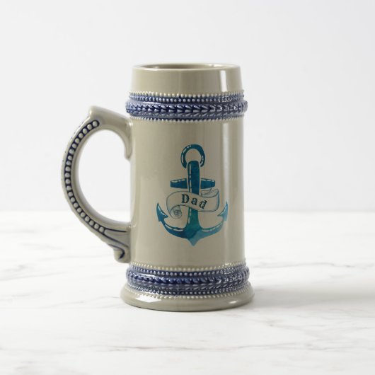 Nautischer Blue Anker mit Vater und Monogramm Bierglas (Links)