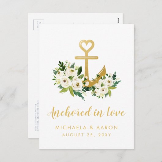 Nautischer Blumenanker Save the Date Postkarte (Vorne/Hinten)