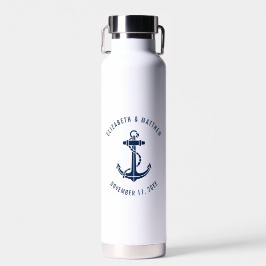 Nautischer Bootsanker Navy Blau Strand Hochzeit Trinkflasche (Vorne)