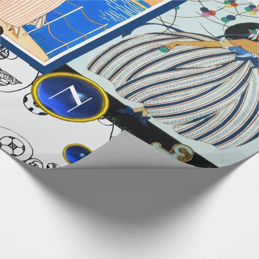 NAUTISCHER DEKO SCHAUTY FASHION BLUE GEM MONOGRAMM GESCHENKPAPIER (Ecke)