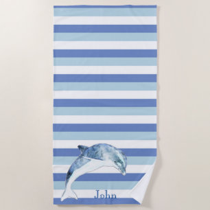 Nautischer Delfin Marineblaue Streifen Strandtuch