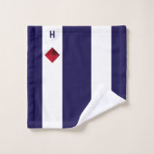 Nautischer Diamant und Monogramm auf blau und weiß Badhandtuch Set (Waschlappen)