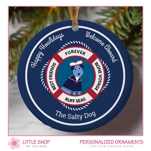 Nautischer Empfang an Bord des Sailor Dog Keramik Ornament