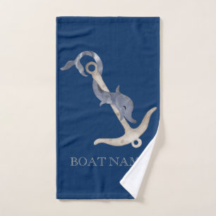 Nautischer Geist Anker Delphin Marineblau Badhandtuch Set