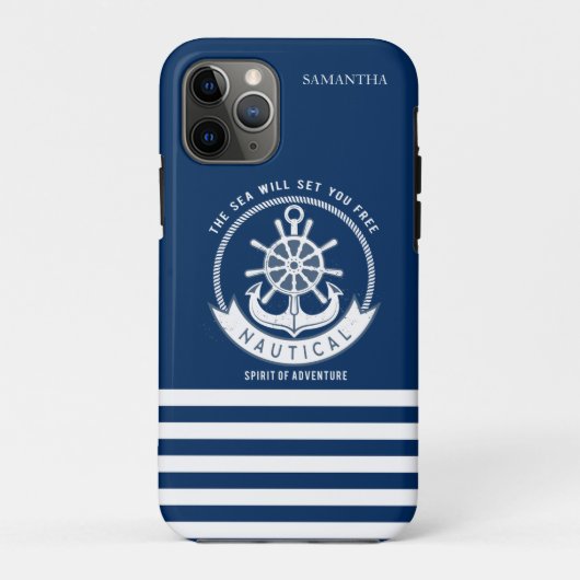 Nautischer Geist Anker, Rad, Navy Blue Case-Mate iPhone Hülle (Rückseite)