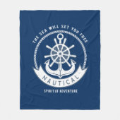 Nautischer Geist Anker, Rad, Navy Blue Fleecedecke (Vorderseite)