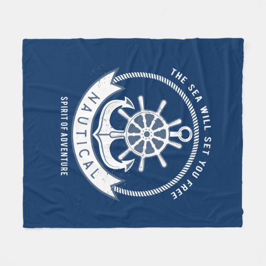 Nautischer Geist Anker, Rad, Navy Blue Fleecedecke (Vorderseite (Horizontal))