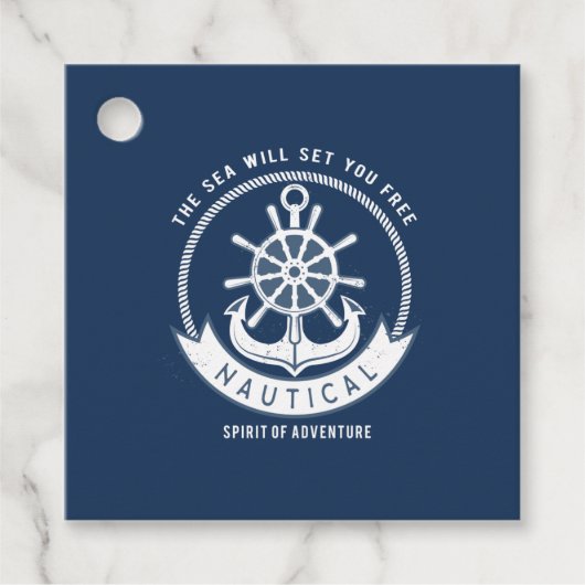 Nautischer Geist Anker, Rad, Navy Blue Geschenkanhänger (Vorderseite)