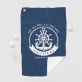 Nautischer Geist Anker, Rad, Navy Blue Golfhandtuch (Insitu)