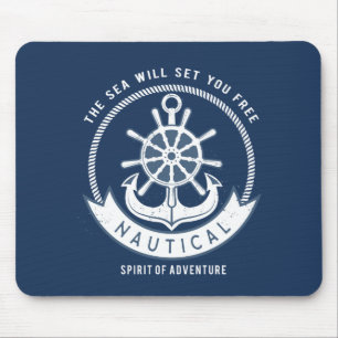Nautischer Geist Anker, Rad, Navy Blue Mousepad