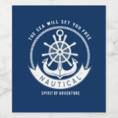 Nautischer Geist Anker, Rad, Navy Blue Weinetikett (Einzelnes Label)