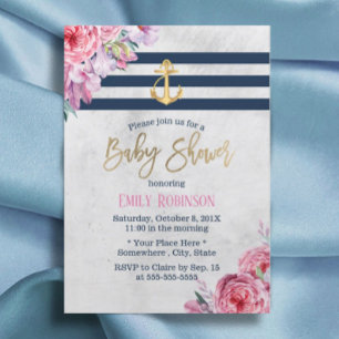 Nautischer goldener Anker vintage floral Babyparty Einladung