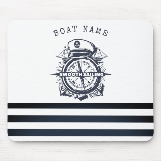 Nautischer Hut, Anker, Radmarineblau gestreift Mousepad (Vorne)