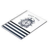 Nautischer Hut, Anker, Radmarineblau gestreift Notizblock (Linke Seite)