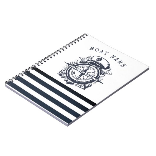 Nautischer Hut, Anker, Radmarineblau gestreift Notizblock (Linke Seite)