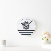 Nautischer Hut, Anker, Radmarineblau gestreift Runde Wanduhr (Zuhause)