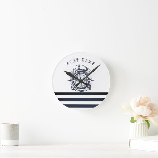 Nautischer Hut, Anker, Radmarineblau gestreift Runde Wanduhr (Zuhause)