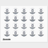 Nautischer Hut, Anker, Radmarineblau gestreift Runder Aufkleber (Blatt)