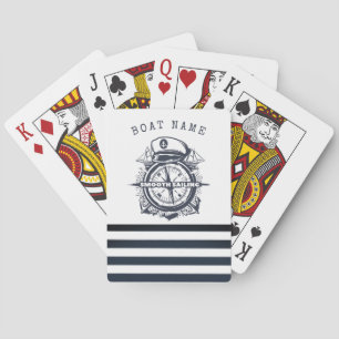 Nautischer Hut, Anker, Steuerrad Navyblau gestreif Spielkarten
