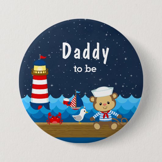 Nautischer Jungenaffe Rot und Navy Daddy wird Papa Button (Vorderseite)