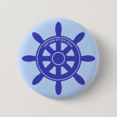 Nautischer Kapitän königsblaues Helm auf hellblau Button (Vorderseite)