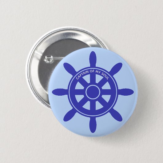 Nautischer Kapitän königsblaues Helm auf hellblau Button (Vorne & Hinten)