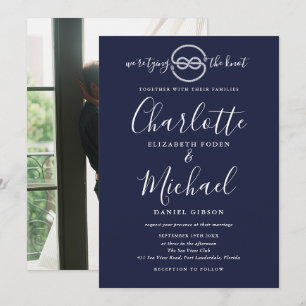 Nautischer Knoten Marineblau Schriftfoto Hochzeit Einladung