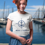 Nautischer Kompass Ankerplatz Ihres Bootes oder Na T-Shirt<br><div class="desc">Ein Nautical Compass und Anker mit Ihrem Namen oder Bootsnamen auf einem Girls White T - Shirt.</div>