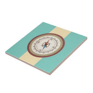 Nautischer Kompass auf Vintage Retro Blau Creme Br Fliese