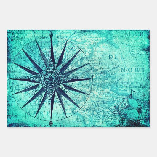 Nautischer Kompass Geschenkpapier Set (Vorderseite 2)