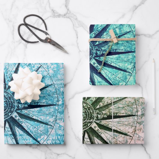 Nautischer Kompass Geschenkpapier Set (Vorderseite)